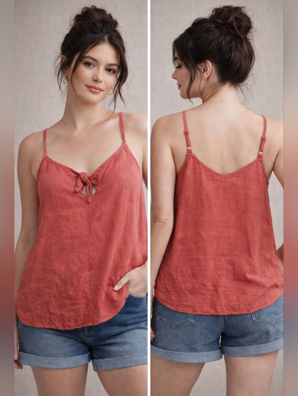 Torrid Coral Tie Front Cami Tank Rayon Size 0 L 12